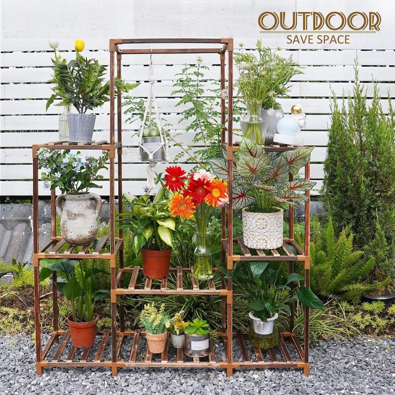 Uneedem Plant Stand Indoor Outdoor Tall Shelf for Multiple Plants 8 Tiers 12 Pot Large Rack Pine Wood Corner Plant/Flower Holder for Room Corner Balcony - Image 4